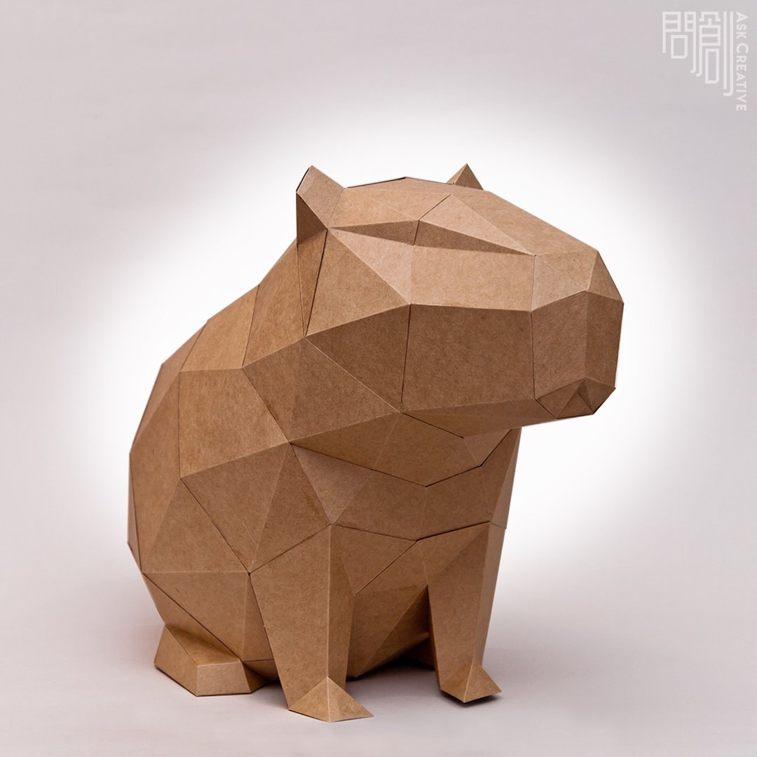 DIY手作3D纸模型摆饰 小动物系列 -翘屁屁水豚 - 玩偶/公仔 - 纸 卡其色