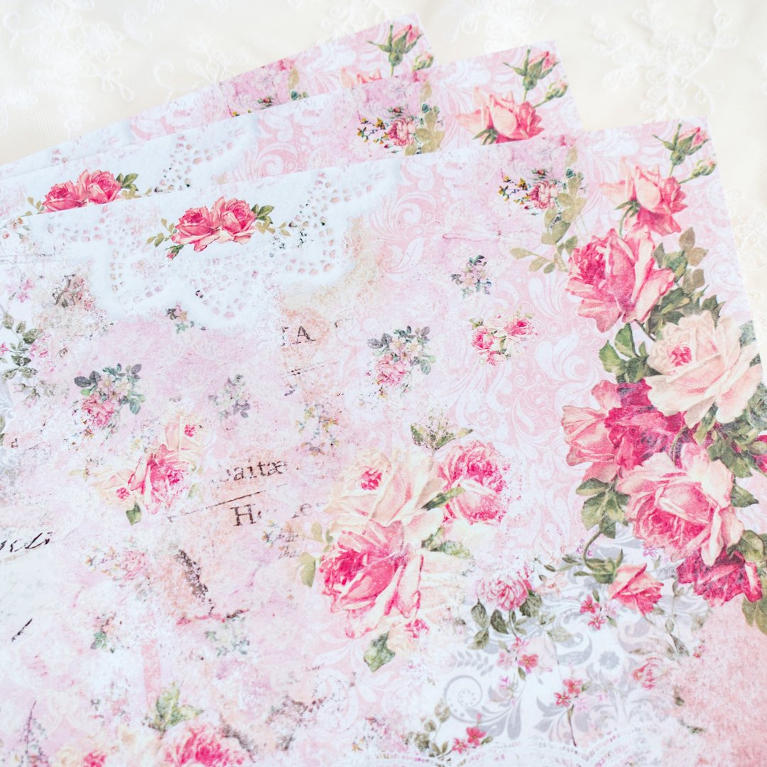 Scrapbooking Paper - Vintage Rose No.11 / 10 Sheets A4 size - 包装材料 - 纸 粉红色