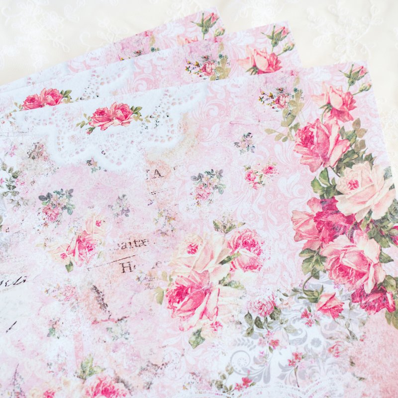 Scrapbooking Paper - Vintage Rose No.11 / 10 Sheets A4 size - 包装材料 - 纸 粉红色