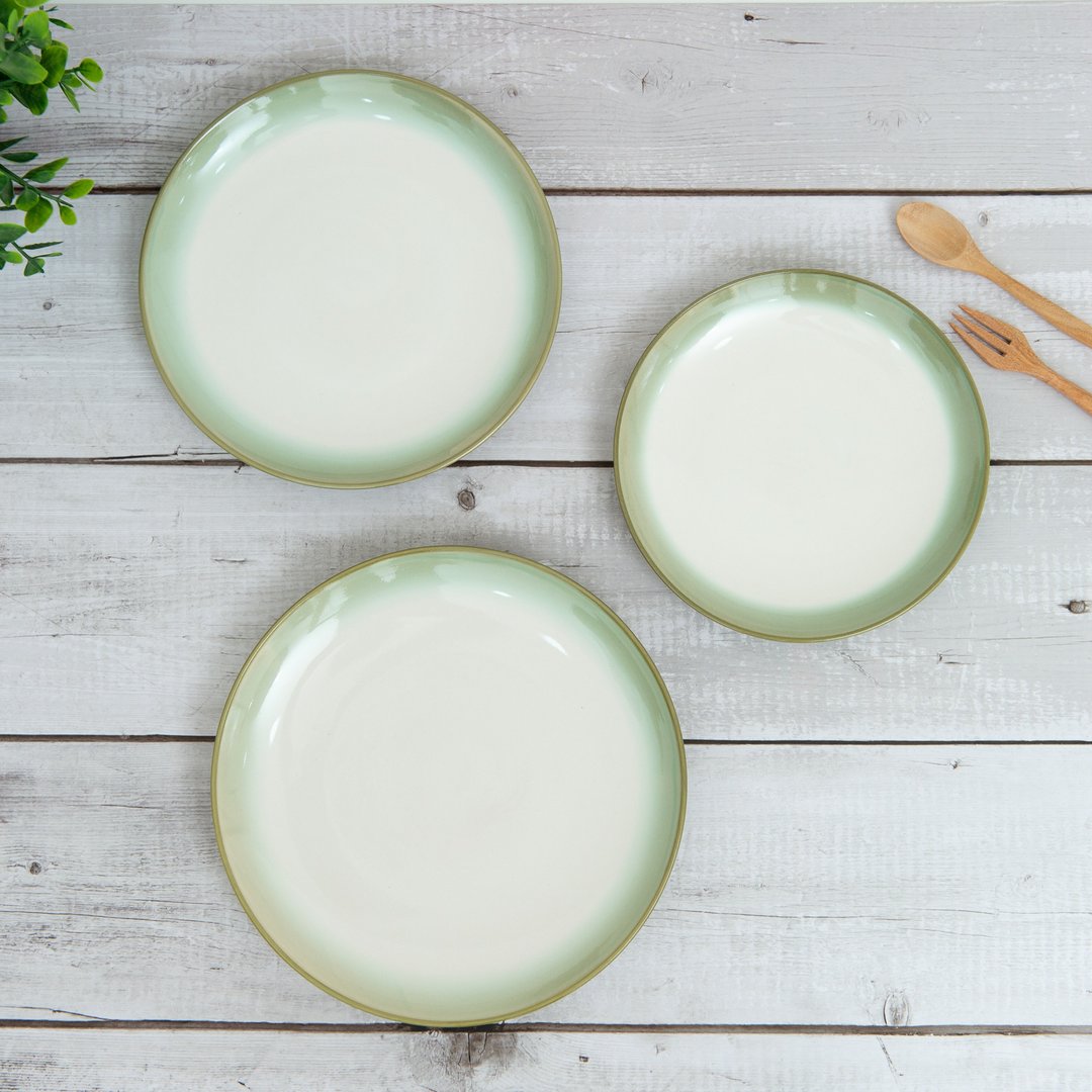 ceramic plate  GREEN RIM / 3 sizes in total - 盘子/餐盘/盘架 - 陶 绿色