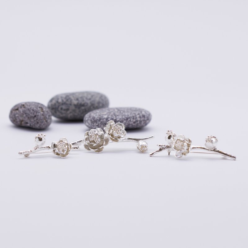 梅花纯银别针 18K镀金别针 - 胸针 - 纯银 银色