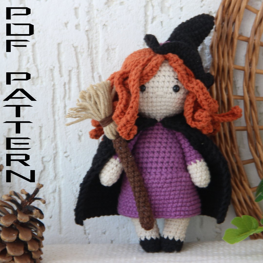 Witch doll PATTERN halloween crochet for halloween ornaments and halloween decor - 编织/刺绣/羊毛毡/裁缝 - 其他材质 白色