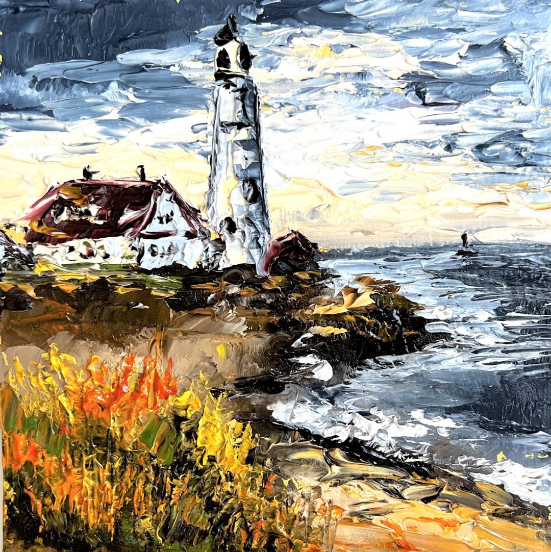 Lighthouse Painting Seascape Original Art 15x15 cm 手繪油畫 - 海报/装饰画/版画 - 其他材质 多色