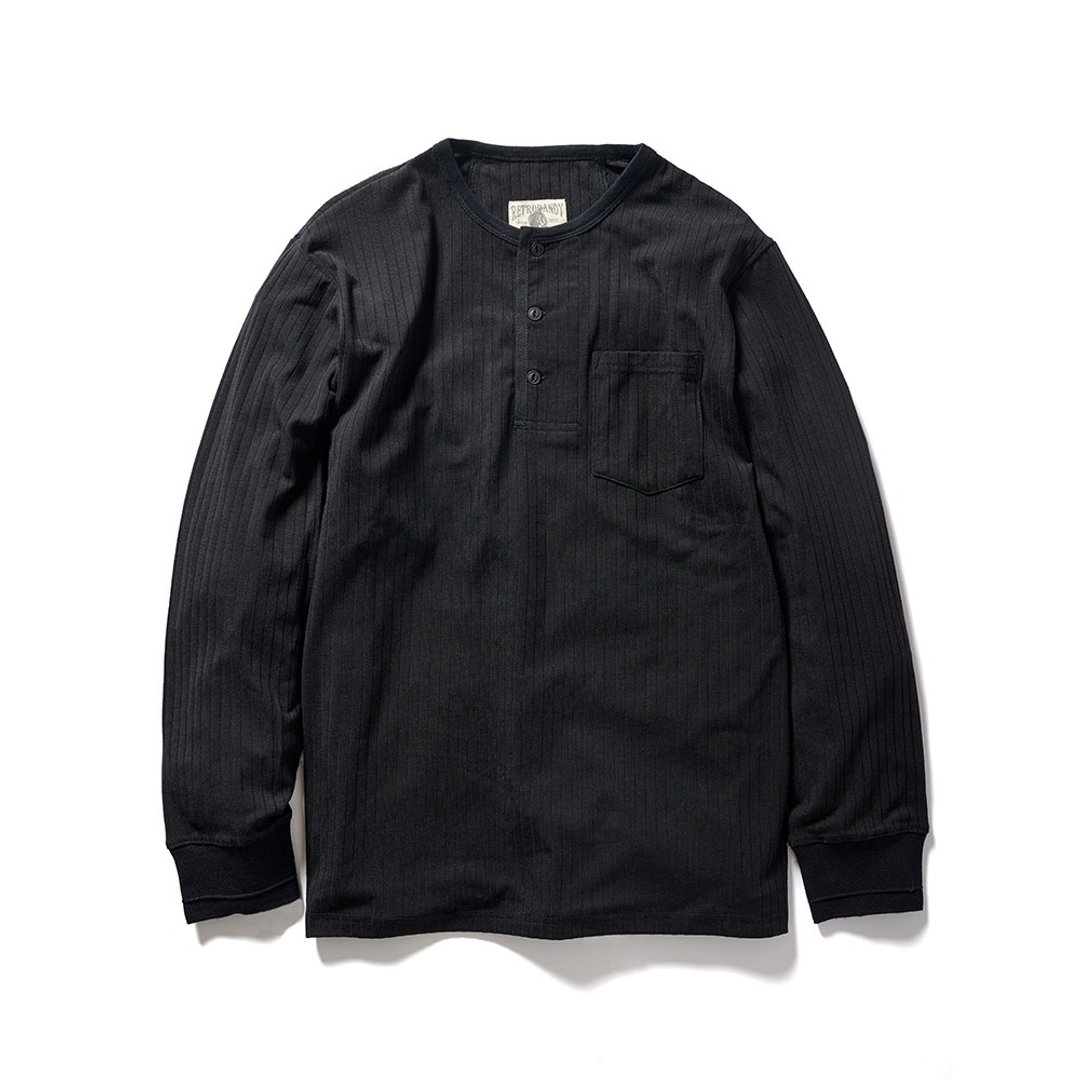 Drop Needle Henley (L) - 黑色 Black - 男装上衣/T 恤 - 棉 