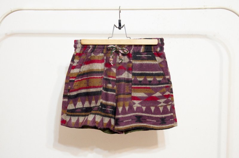 情人节礼物 女装 手工限量 民俗风 民族风拼接毛呢短裤 针织短裤 - 渐层紫红色调 - 女装短裤 - 羊毛 多色