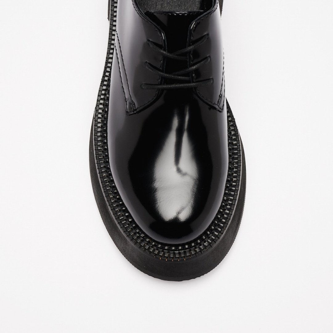 VATIC POLISHED DERBY SHOES BLACK 增高厚底皮鞋 - 其他女款皮鞋 - 真皮 黑色