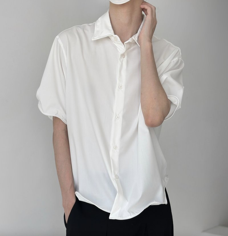 极简随意 鬆弛感短袖衬衫 - 男装衬衫 - 其他材质 白色