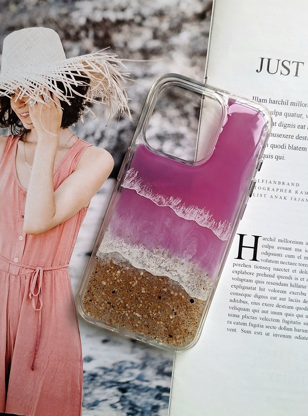 彩绘手机保护壳 - 浪漫海洋 l iPhone 15 Pro - 手机壳/手机套 - 塑料 粉红色