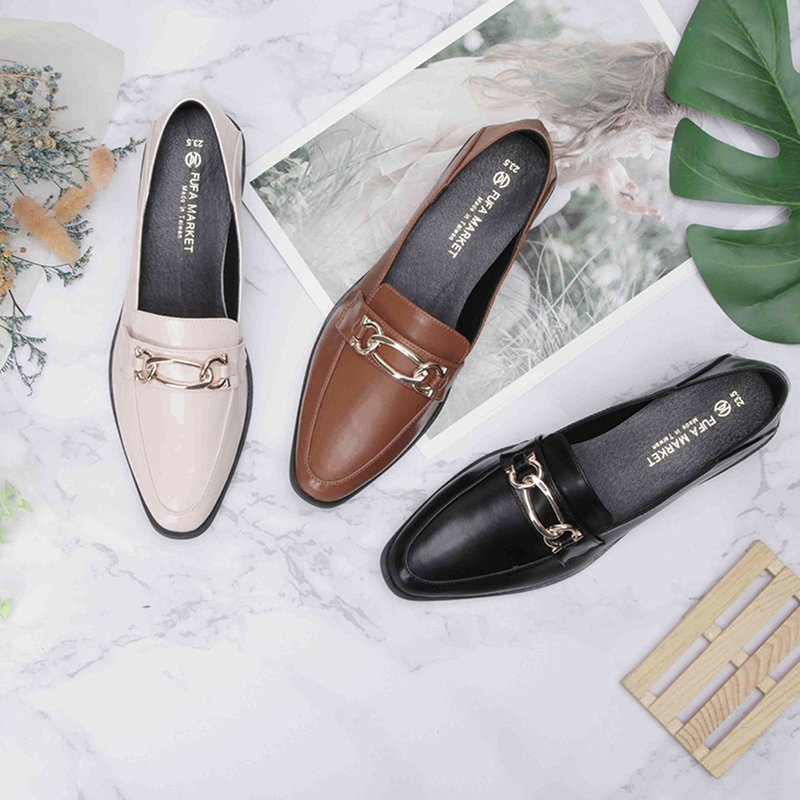 小尖头低跟乐福鞋 1BE103 - 女款牛津鞋/乐福鞋 - 人造皮革 咖啡色