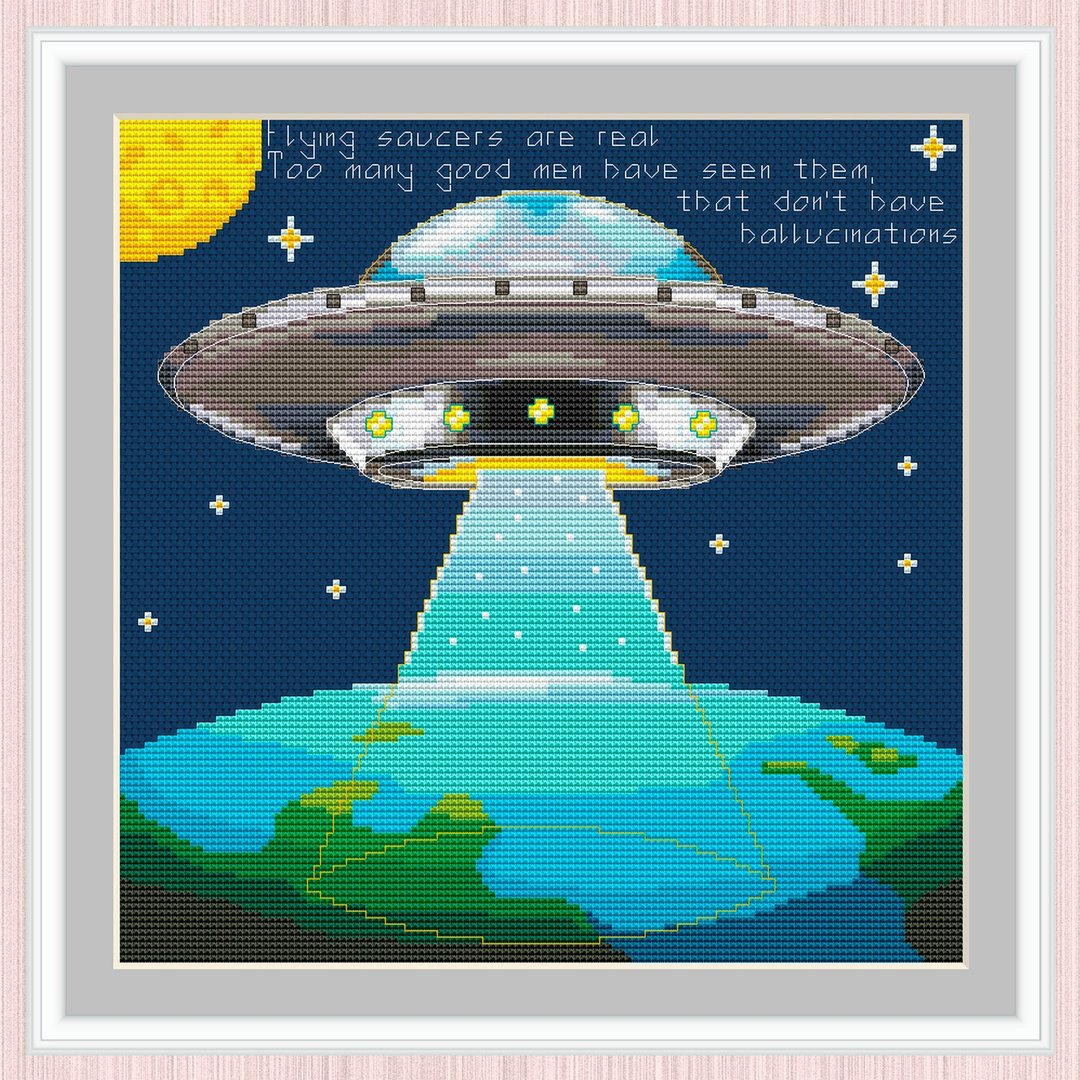 UFO Cross Stitch Pattern | Flying Saucer | Flying Disc - 手工艺教程/工具书 - 其他材质 