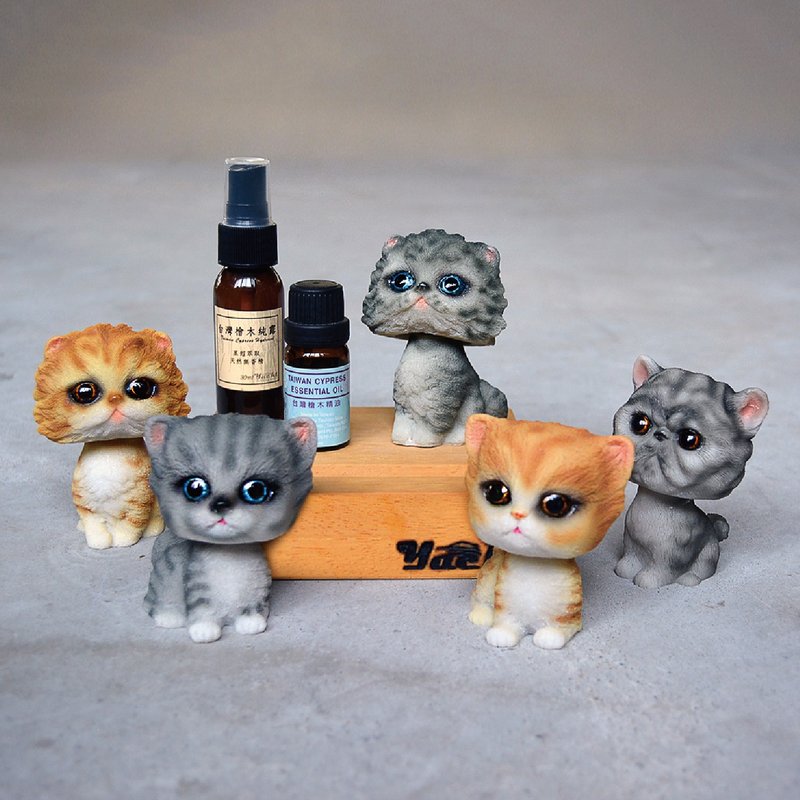 摇头猫咪原木手机座+桧木扩香精油(送限量桧木纯露) - 香薰/精油/线香 - 木头 咖啡色