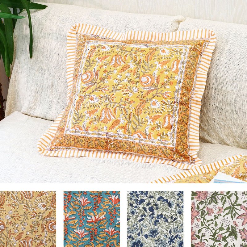 【预订】印度制 田园风印花咕𠱸套 - 枕头/抱枕 - 棉．麻 橘色
