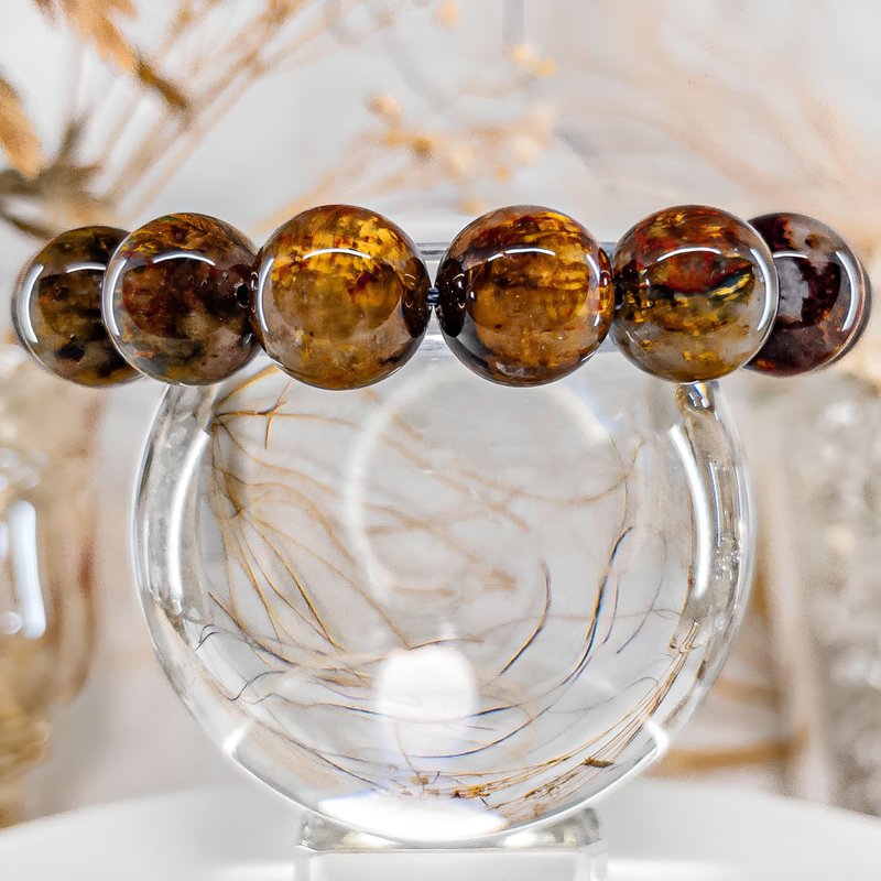 【招财玉化火彩彼得石】稀美品 油画金黄彼得石 水晶手链手串 - 手链/手环 - 水晶 金色