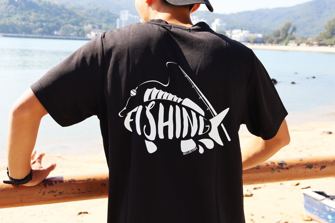 Hellofishy/ Time for Fishing/快干 T-shirt - 中性连帽卫衣/T 恤 - 聚酯纤维 黑色