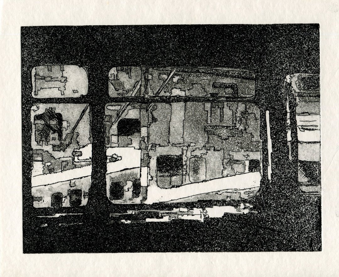 Inside of a Troley of Valparaiso I. Original Intaglio Etching &amp; Engraving, Hand- - 墙贴/壁贴 - 纸 