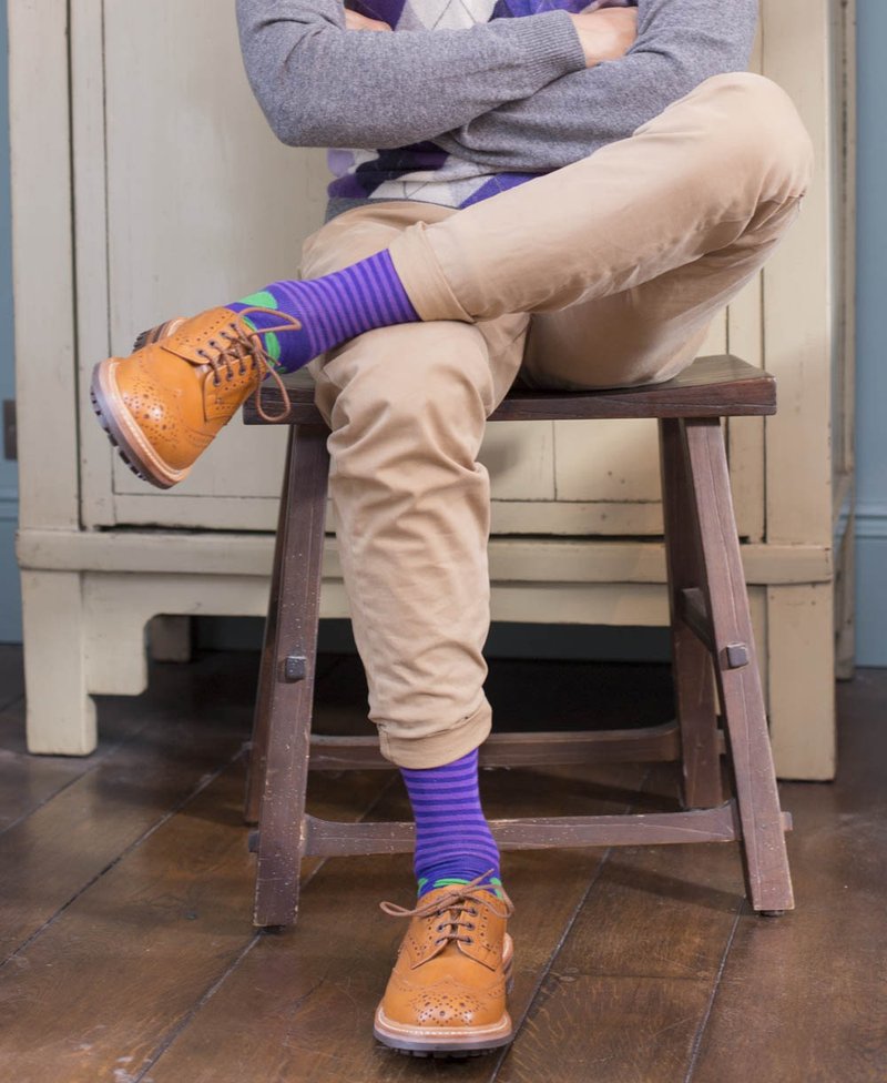 MrD London 英伦绅士袜 – 经典横纹 – 紫色 - 绅士袜 - 棉．麻 紫色