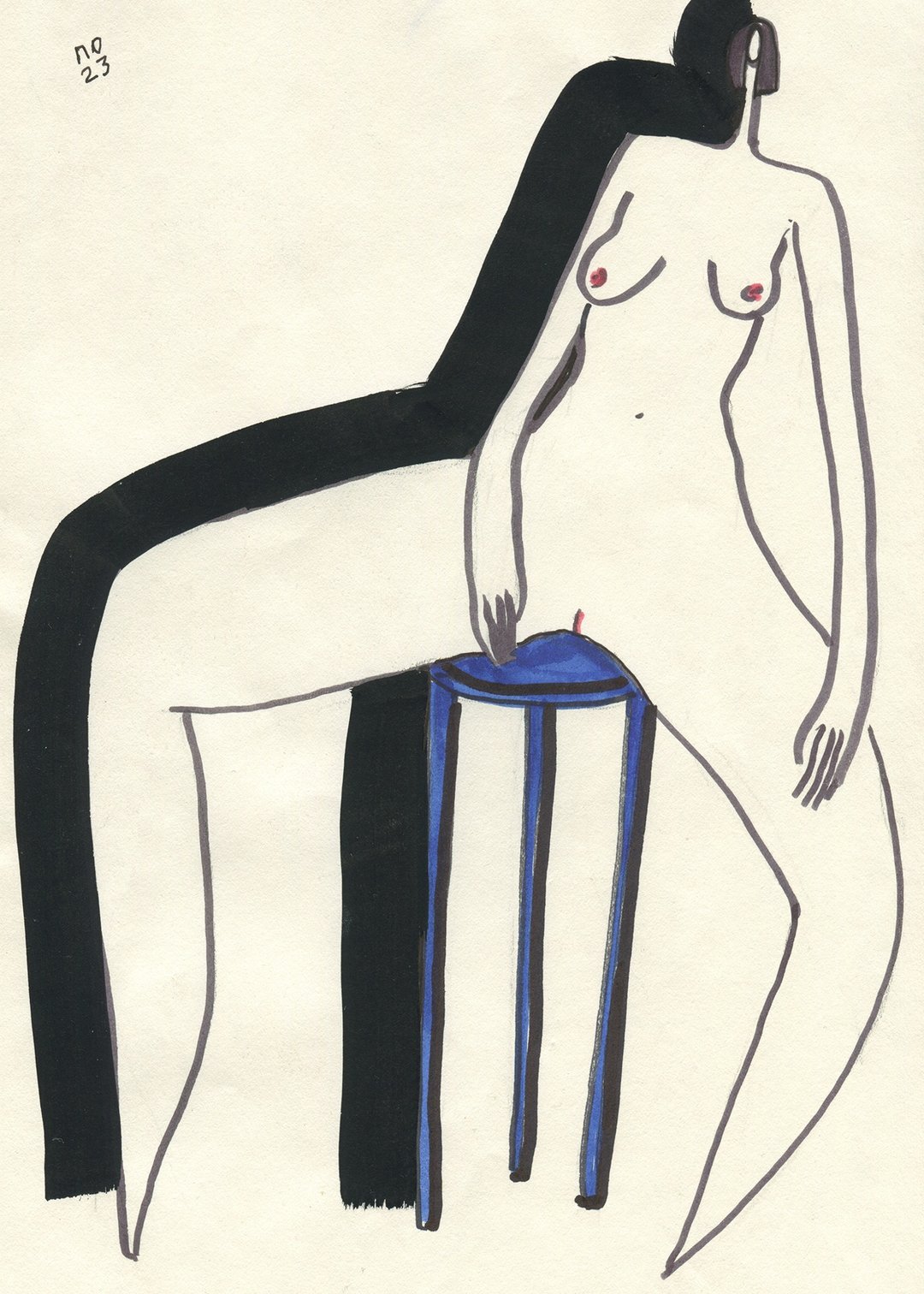 裸体女人绘画艺术，适用于海报印刷、极简装饰、现代情色艺术 - 电子手绘真人画像/绘画/插画 - 其他材质 
