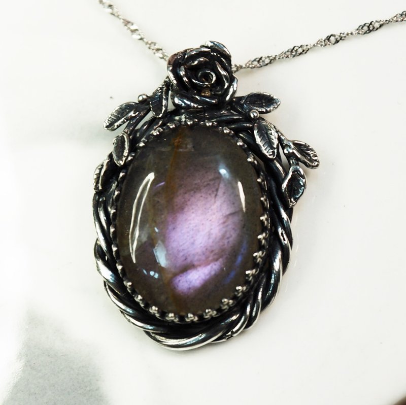 925银玫瑰拉长石项链 - 项链 - 纯银 银色