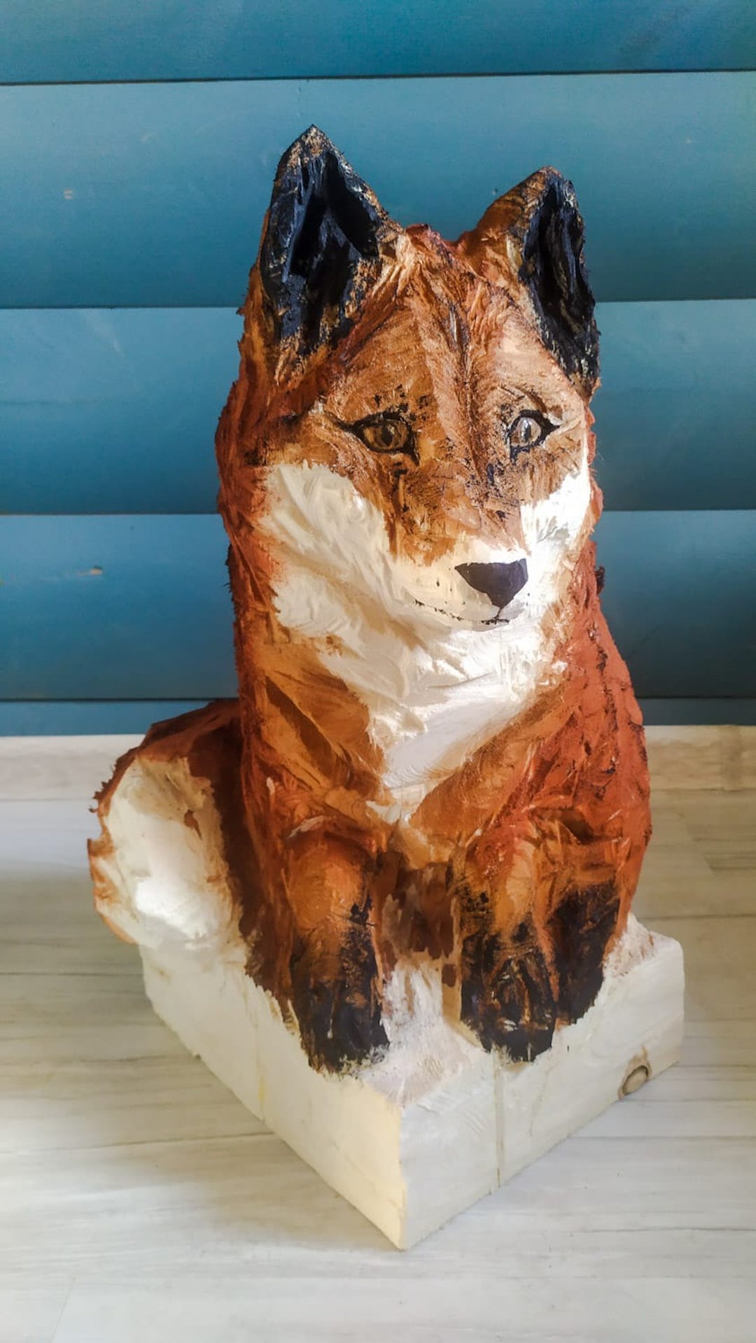 Fox wood sculpture - 玩偶/公仔 - 木头 橘色