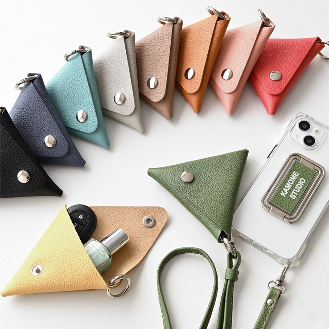 Triangle Pouch [Shrink Leather] Smartphone Shoulder Pouch Mini Pouch Accessory Mother's Day HS57K - 化妆包/杂物包 - 真皮 绿色