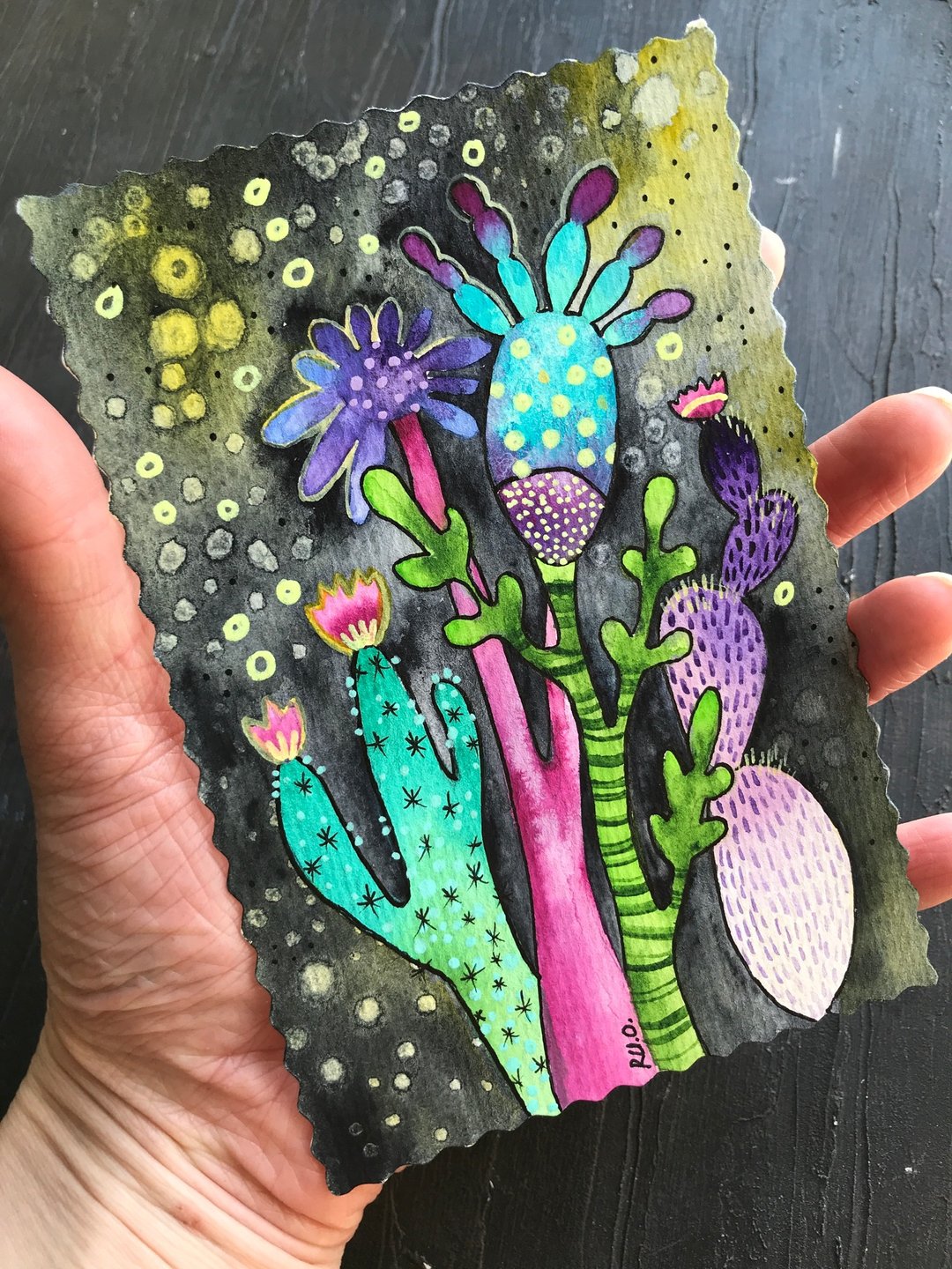 花卉画迷你原创水彩卡小艺术品微型艺术 - 海报/装饰画/版画 - 纸 多色