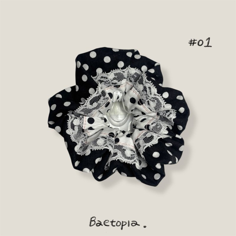 Baetopia | 浮花空气感系列 • 波点蕾丝手作发圈 - 发饰 - 棉．麻 黑色