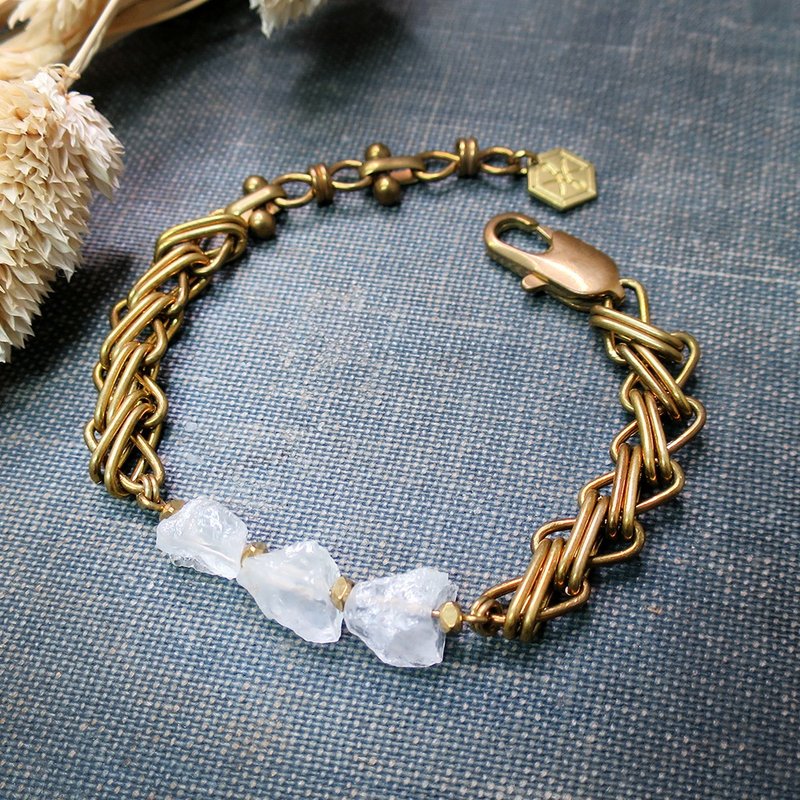 VIIART。冰糖霜。白水晶原石黄铜手环手链 - 手链/手环 - 铜/黄铜 白色