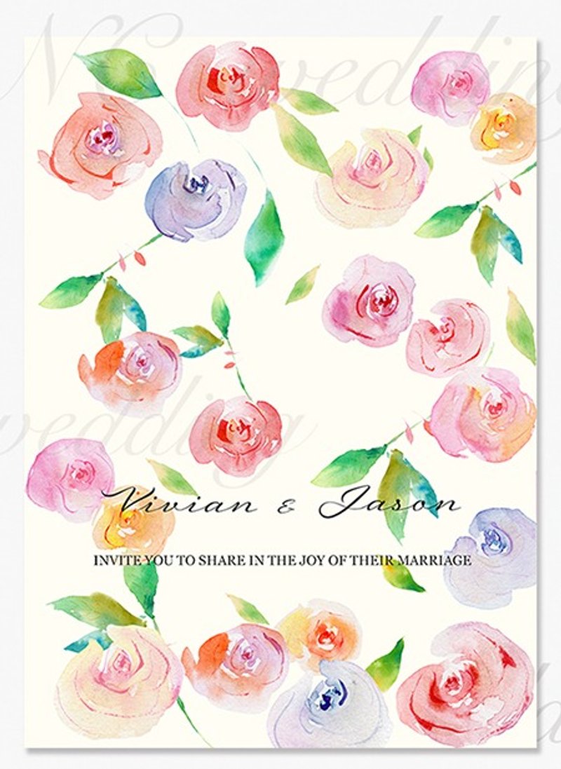 设计师浪漫水彩婚卡/喜帖 -玫瑰 - 喜帖 - 纸 