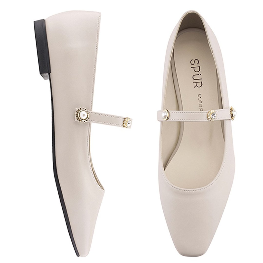SPUR 珠宝一字带玛丽珍鞋 PS9029 LIGHT BEIGE - 芭蕾鞋/娃娃鞋 - 人造皮革 