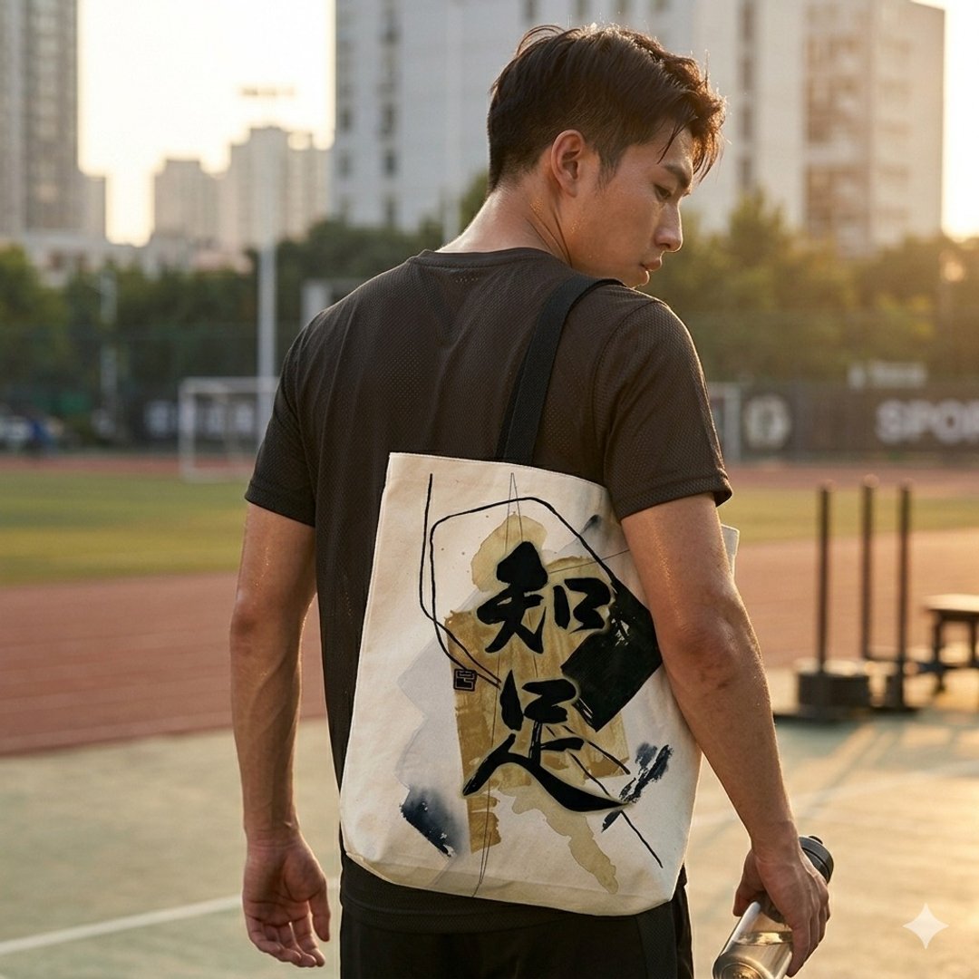 【预订】【Tote Bag - 题字系列】知足 - 侧背包/斜挎包 - 棉 