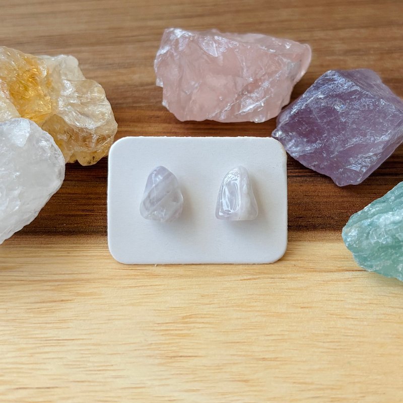 石光-天然矿石耳环-紫水晶07 - 耳环/耳夹 - 半宝石 紫色