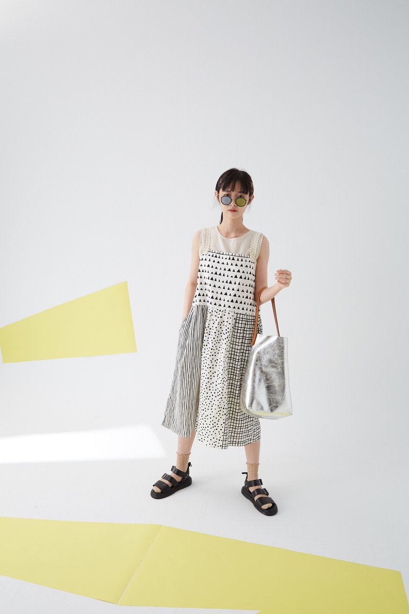 剩最后一件  蕾丝几何图案吊带裙  蕾丝吊带有做更换可私讯询问 - 洋装/连衣裙 - 棉．麻 白色