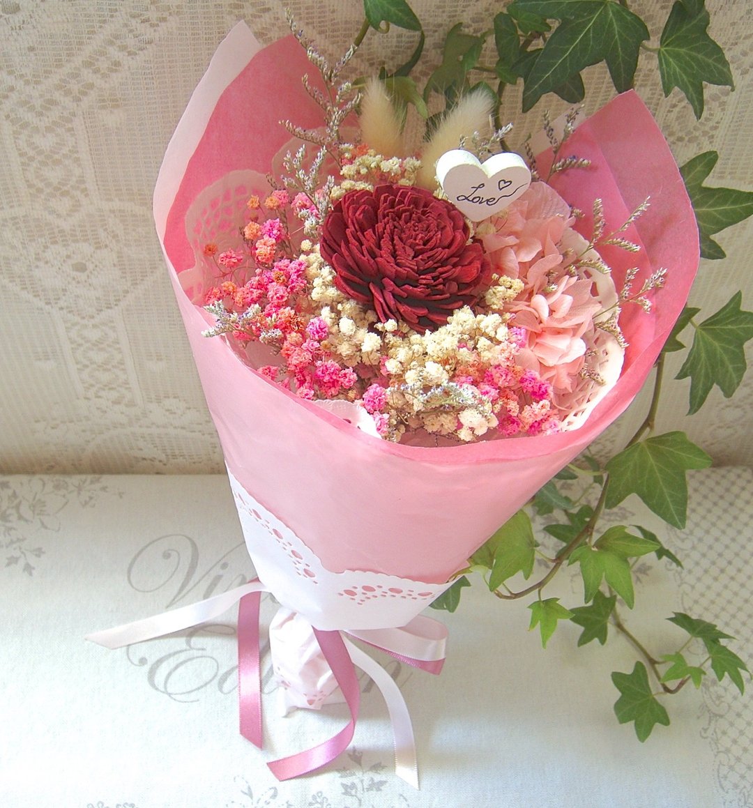 ✿Masako✿  ♡Love花束 大索拉花 永生花 干燥花束 生日礼物 - 植栽/盆栽 - 植物．花 红色