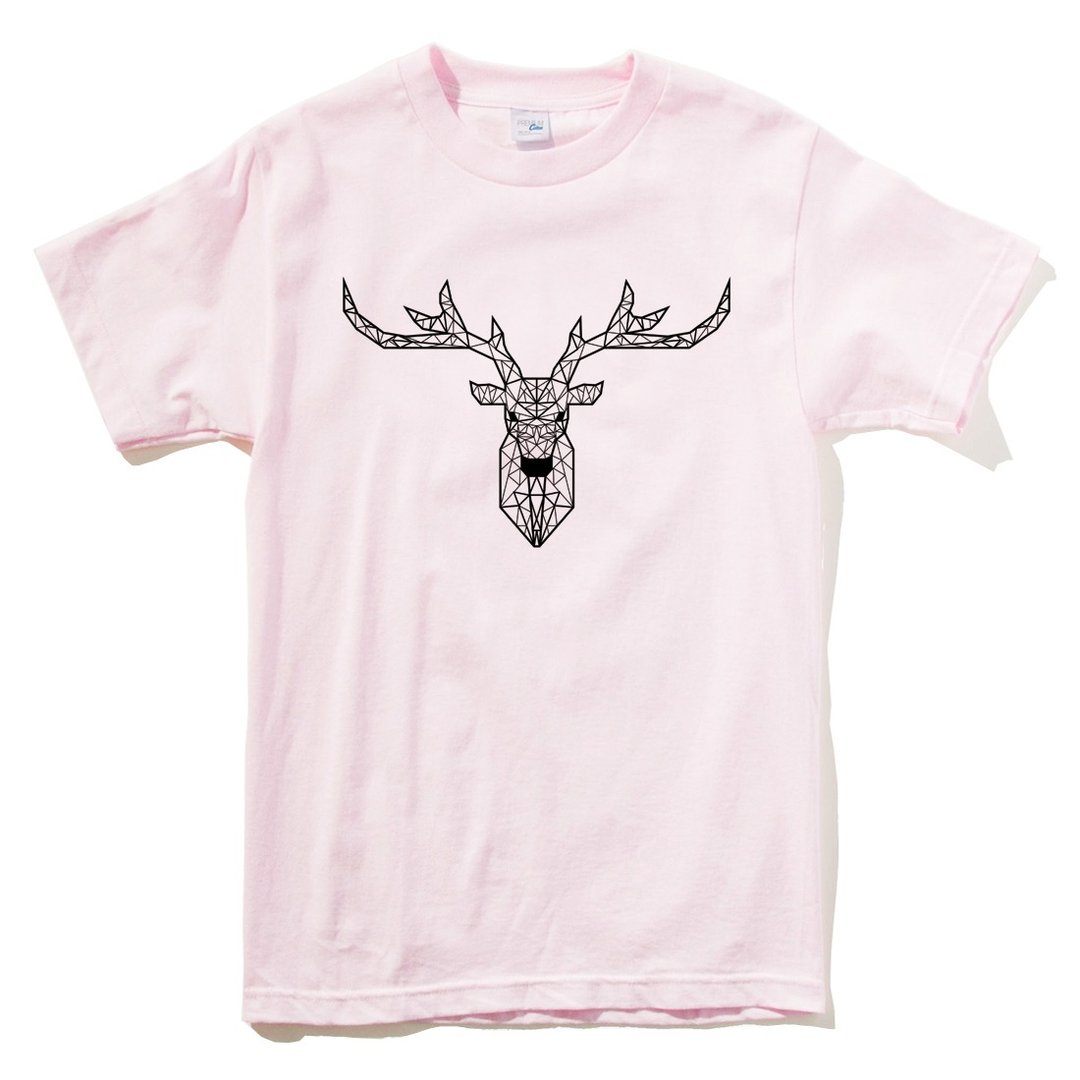 Deer Geometric 短袖T恤 浅粉红色 几何 鹿 宇宙 设计 自创 品牌 银河系 时髦 圆 三角形 - 女装 T 恤 - 棉 粉红色