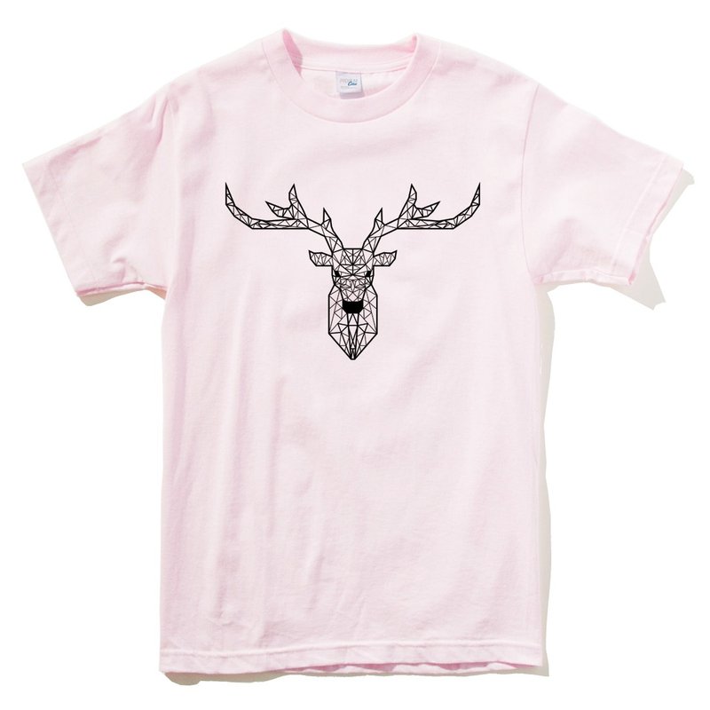 Deer Geometric 短袖T恤 浅粉红色 几何 鹿 宇宙 设计 自创 品牌 银河系 时髦 圆 三角形 - 女装 T 恤 - 棉 粉红色