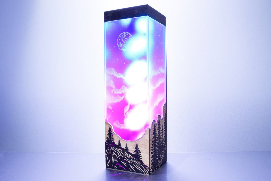 北极光 LED 灯 – 模拟极光变幻光晕，氛围感桌面摆饰 - 灯具/灯饰 - 木头 黑色