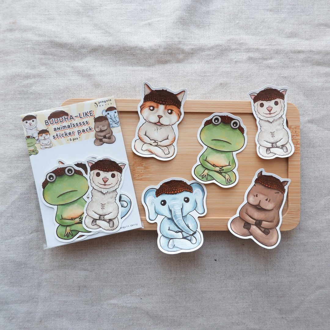 动物贴纸 | 佛系动物贴纸包 | buddha-like animals sticker pack - 贴纸 - 纸 