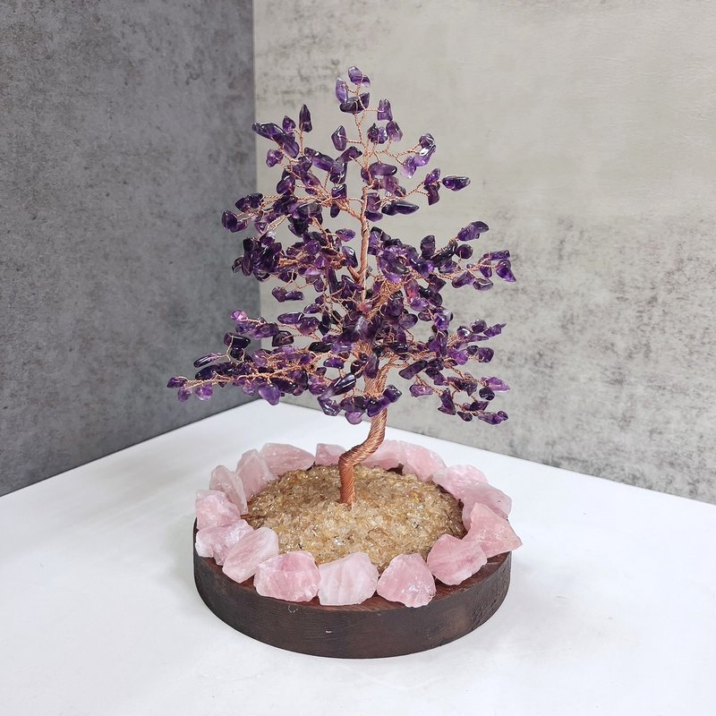 紫晶发财树/生命树 黄水晶粉晶原矿铺底 - 摆饰 - 水晶 