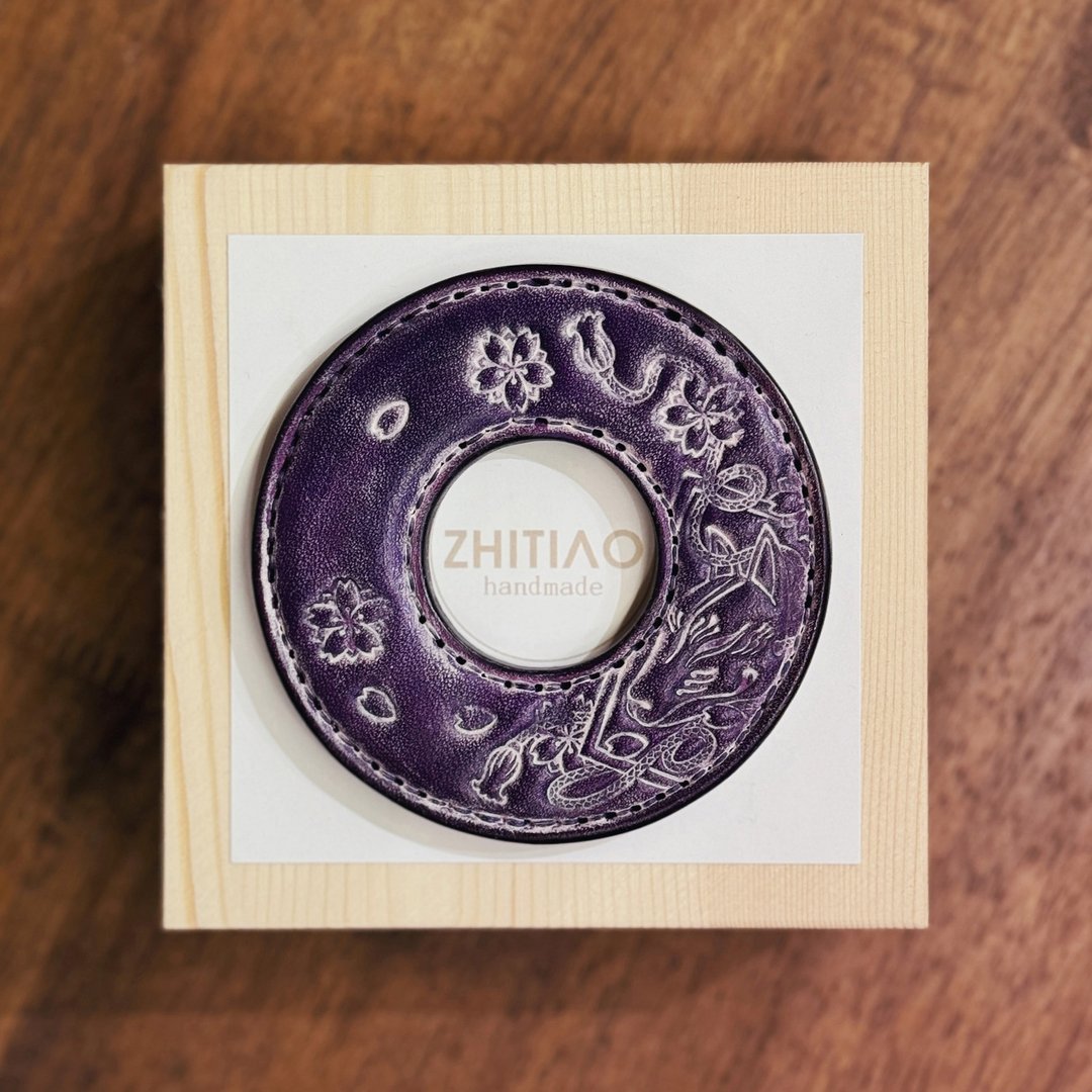 原创手工制作牛皮剑道刀镡 御先稻荷 雾蜡紫 剑锷 Tsuba - 运动配件 - 真皮 紫色