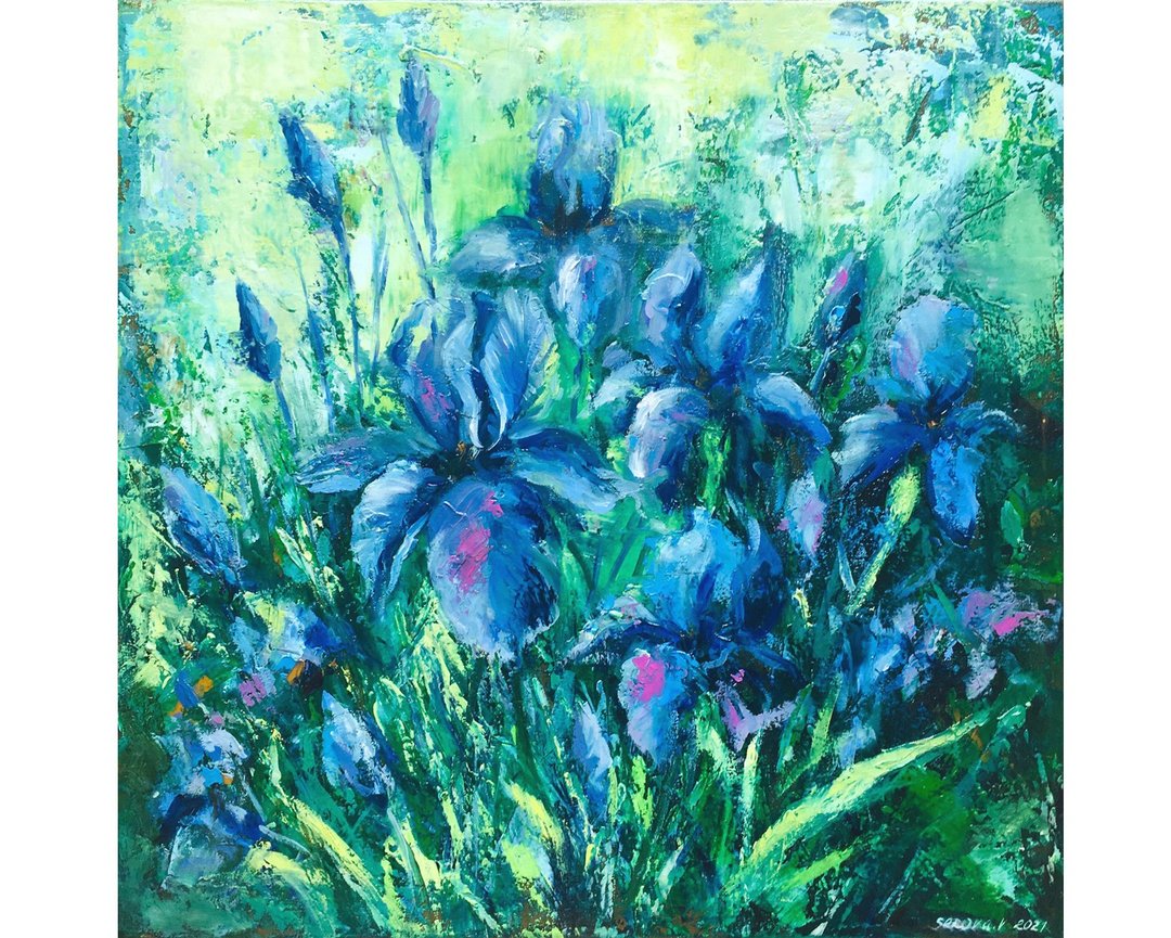 Valeriya Serova 表现主义鸢尾花油画 - 墙贴/壁贴 - 其他材质 蓝色