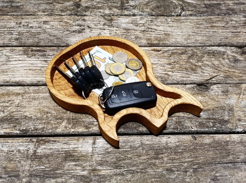 Custom Guitar Pick Holder, Wooden Tray Guitar Shaped, Valet Tray, Catch All Tray - 吉他配件 - 木头 咖啡色