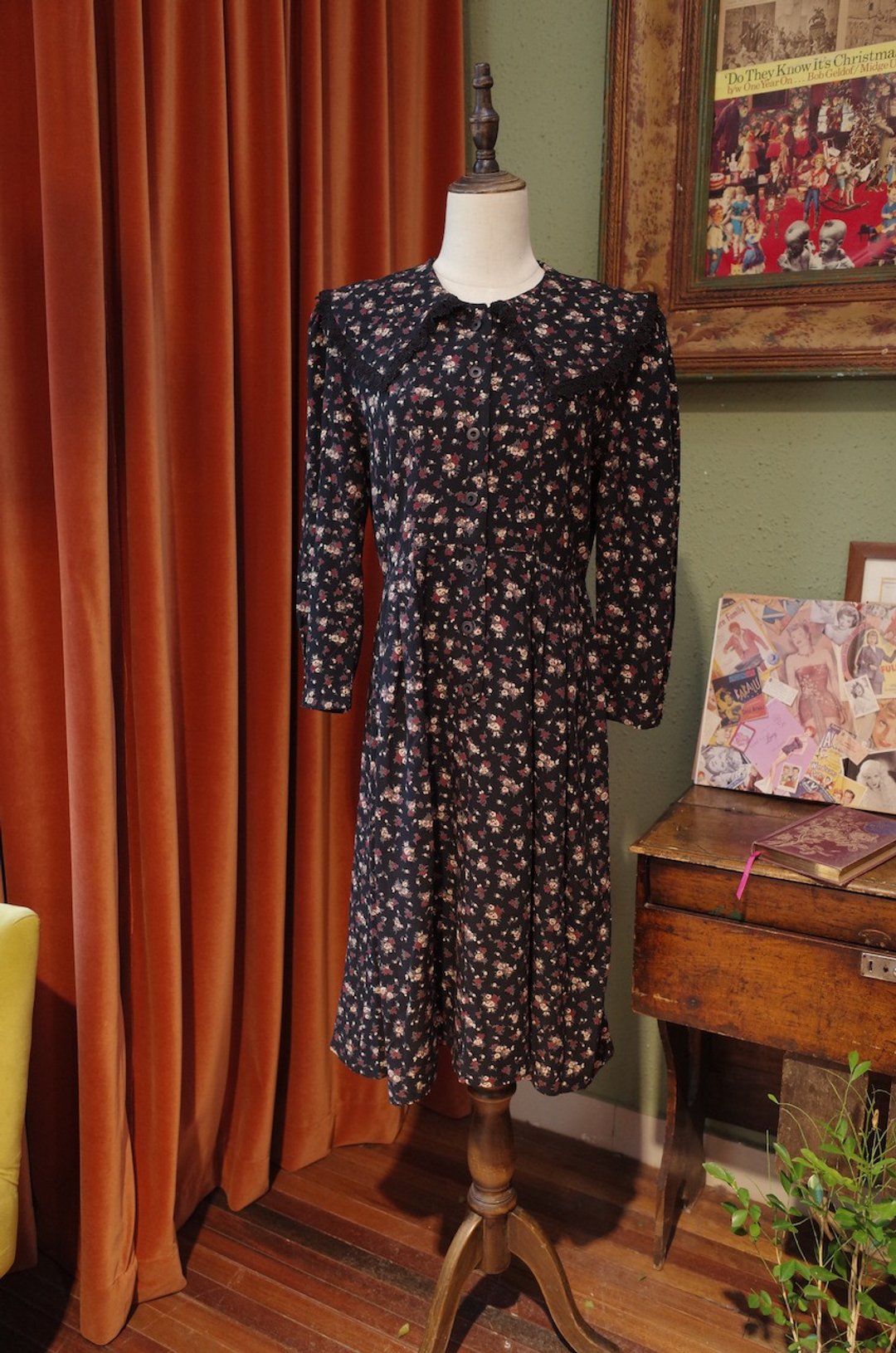 vintage dress翻领碎花连衣裙古着洋裙 - 洋装/连衣裙 - 其他材质 