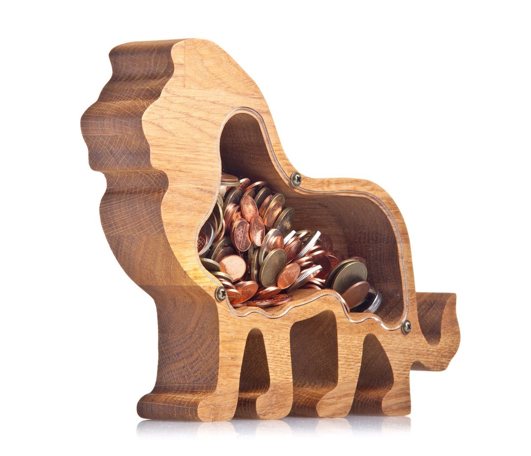 LION wood piggy bank for boys Personalized baby girl coin bank  Custom money box - 储蓄罐 - 木头 