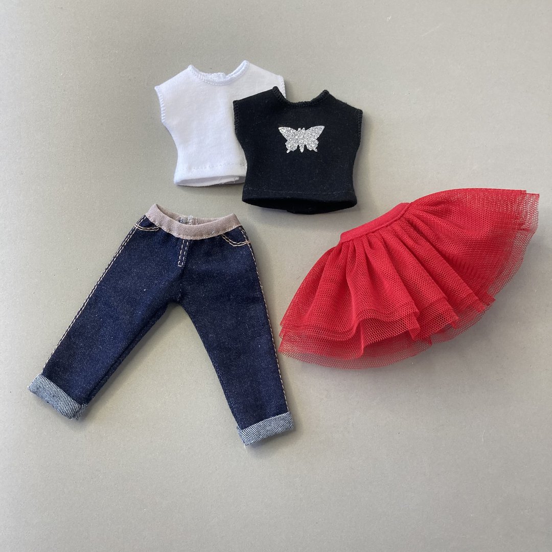 Doll clothes set, t-shirt tutu jeans for Kruselings Ruby Red Ten Ping - 玩具/玩偶 - 棉．麻 红色