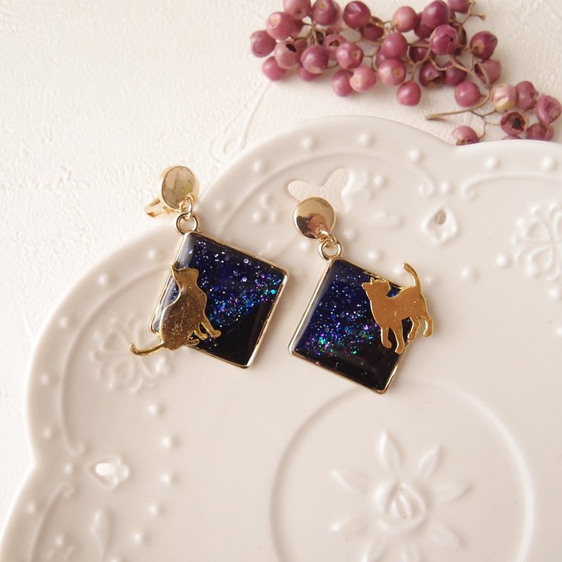 悠闲。猫语 5 - 垂坠式耳环 。 可改耳夹、防过敏不锈钢耳针 - 耳环/耳夹 - 硅胶 蓝色