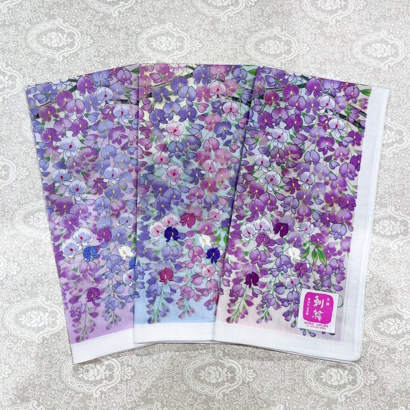 京都手帕 -友禅刺绣-藤架 - 手帕/方巾 - 棉．麻 