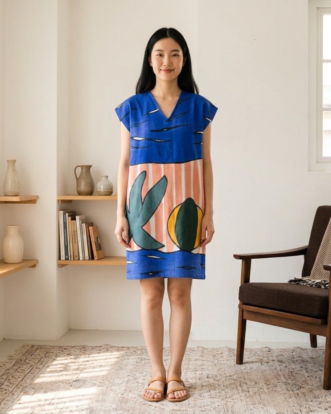 Short Dress Linen Hand Paint - 洋装/连衣裙 - 棉 