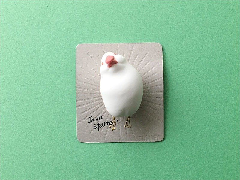 かしげ文鳥ブローチ[white] - 胸针 - 塑料 白色