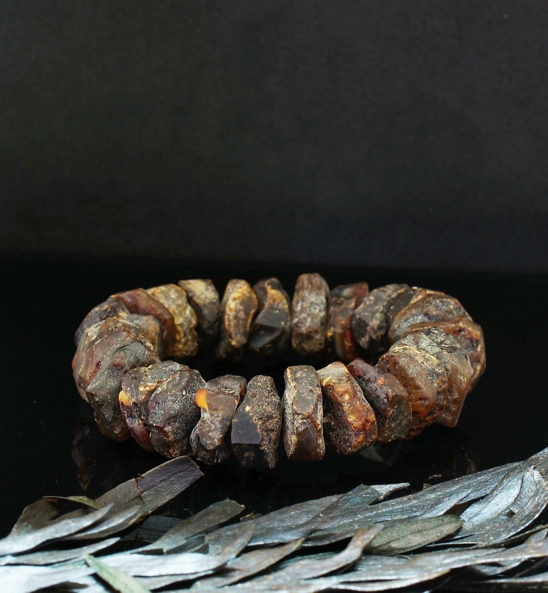 原石波罗的海药珀手链-1 ( Raw Baltic Amber Bracelet-1 ) - 手链/手环 - 树脂 