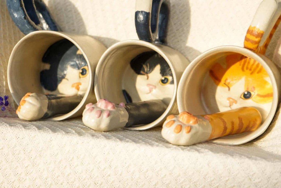 躲猫猫杯 (含猫手吸管) | 生日情人节交换礼物 最佳首选 - 其他杯子 - 陶 多色